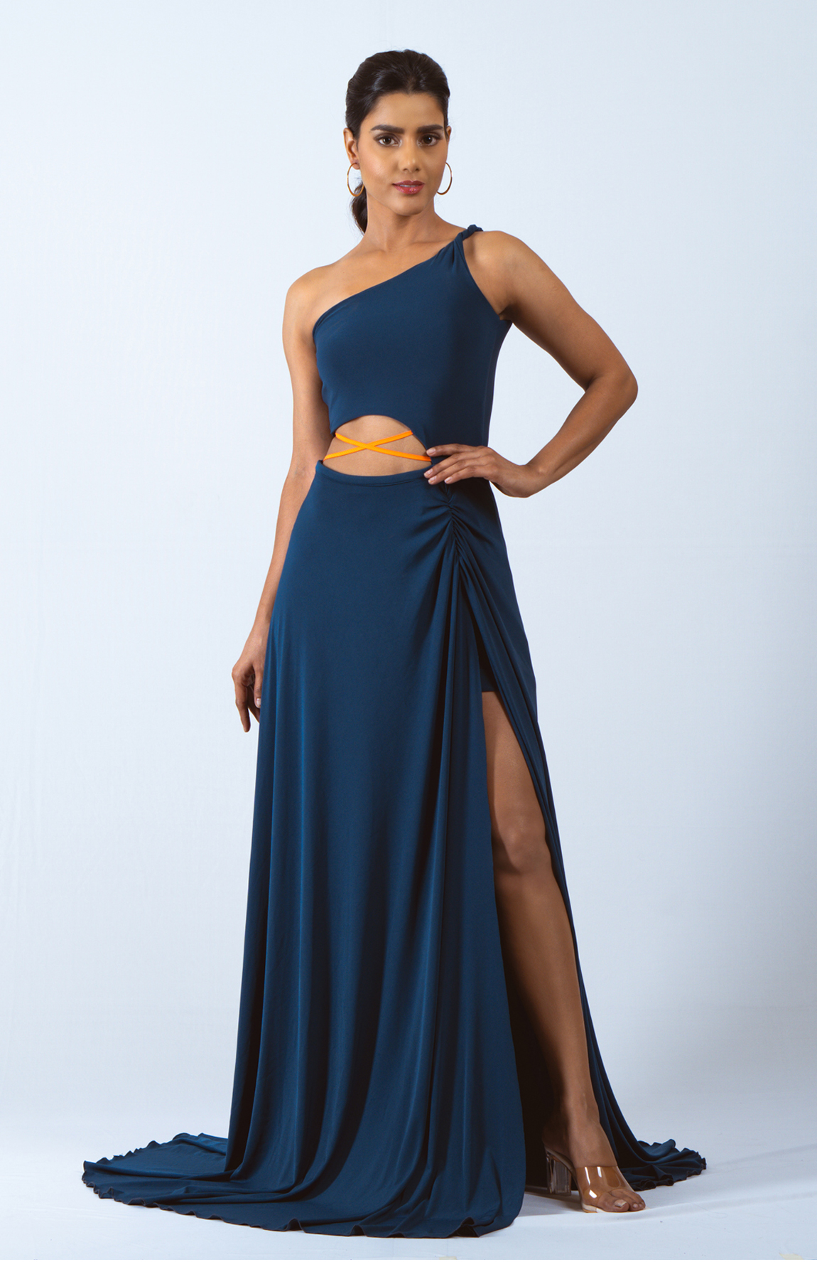 One-Shoulder-Cutout-Slit-Maxi-Dress—Teal-Blue-2