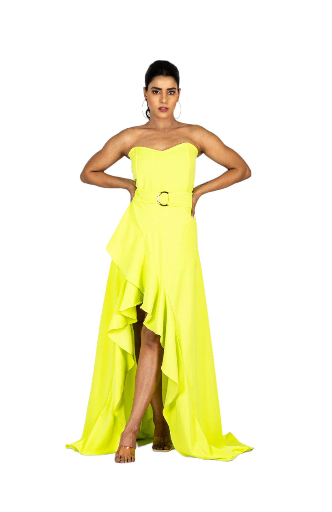 Corset Tube Belted Ruffle Gown – Neon Green 3