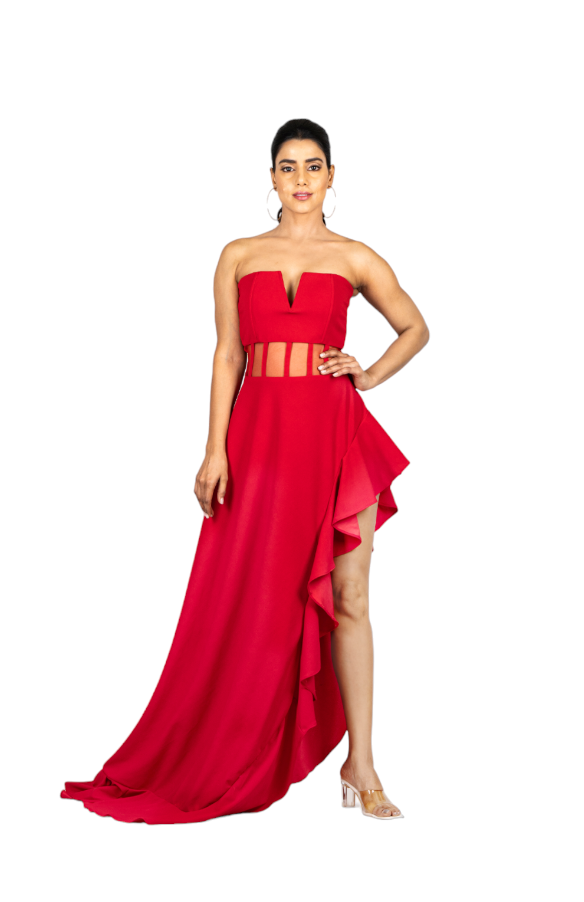 Corset Tube Ruffle Gown – Red 3