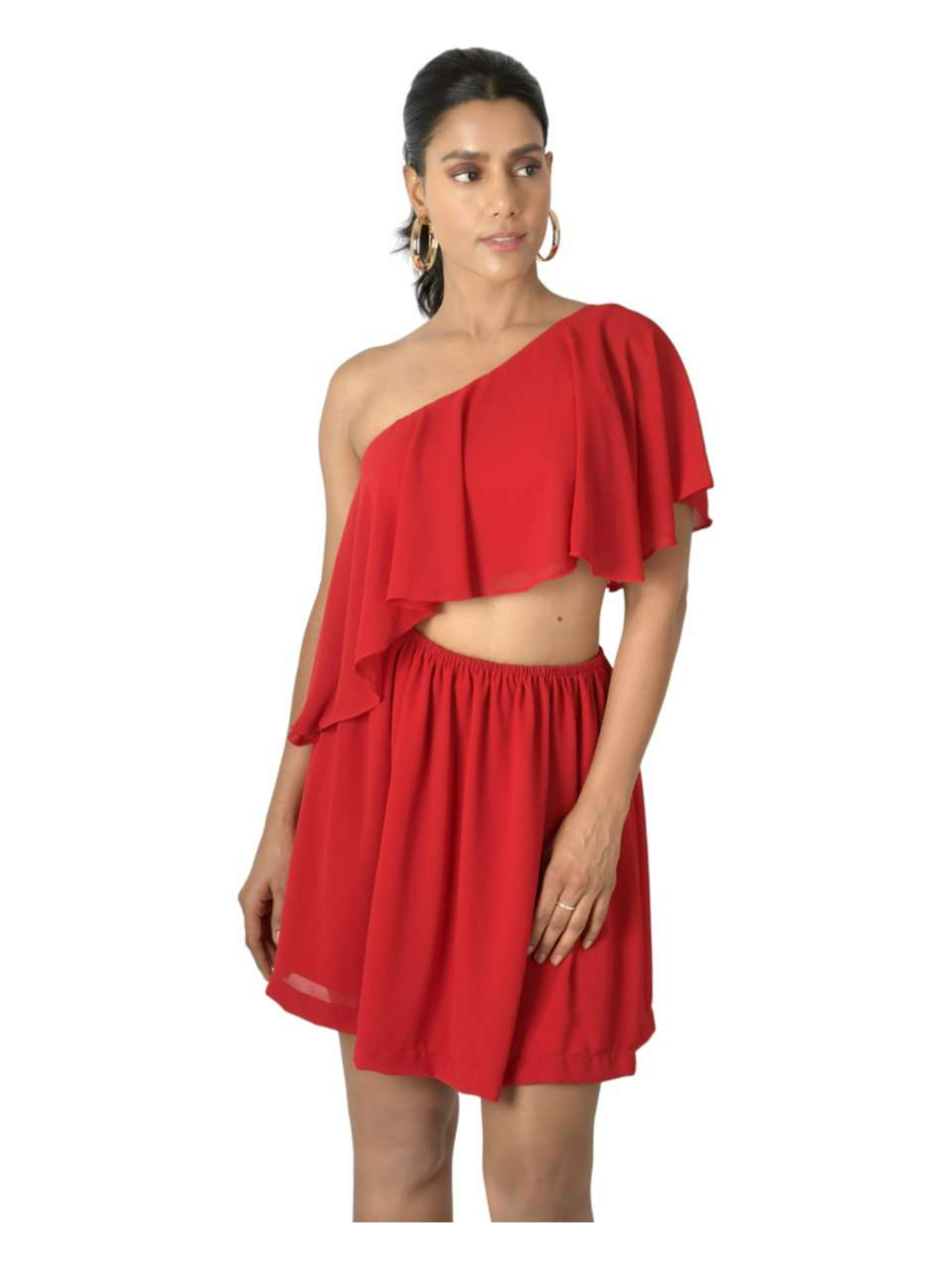 One Shoulder Dress Ruffle Cutout 8